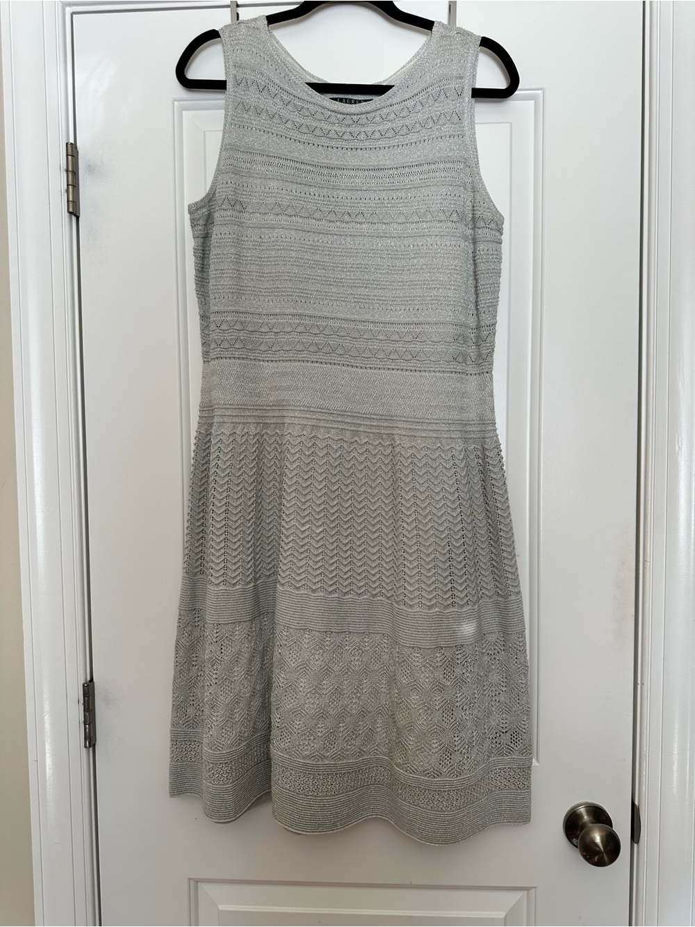 Lauren Ralph Lauren Silver Metallic Open‑Stitch Mini Dress